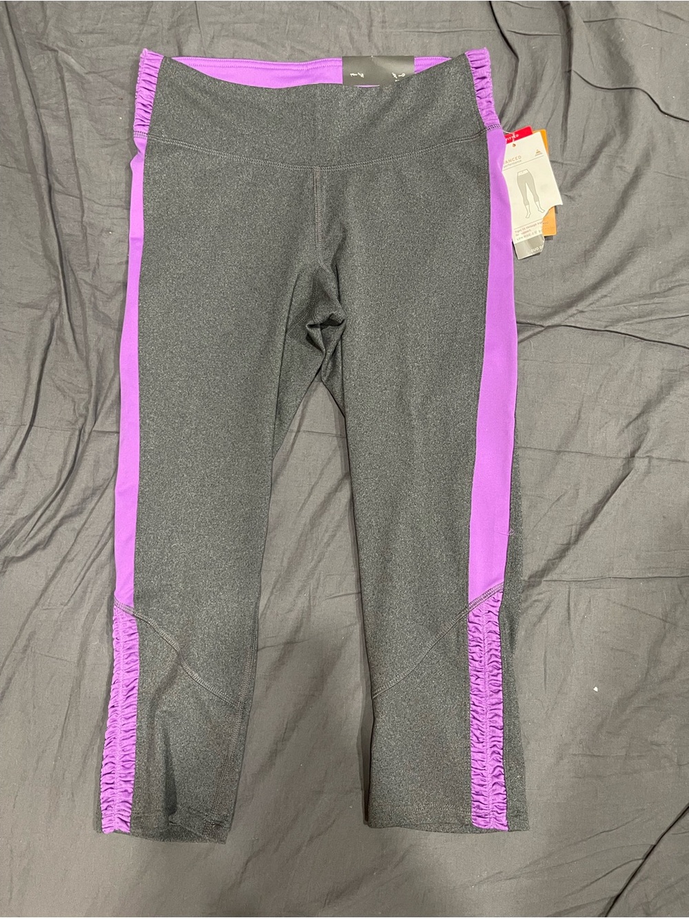 Champion Gray Capri Leggings with Purple Side Stripes